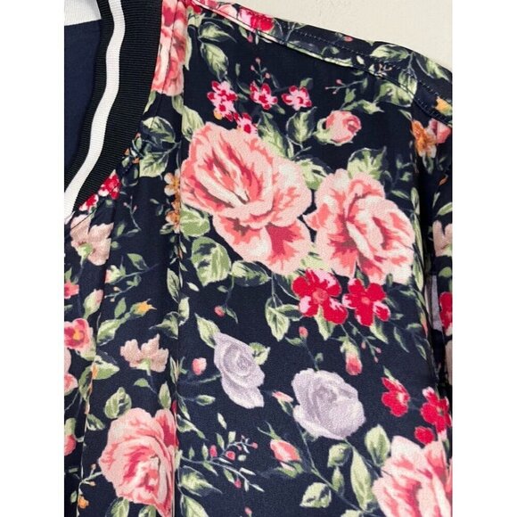 Beau Hudson Floral Bomber Jacket XL Pink Preppy Retro Striped Feminine Classic - Picture 3 of 11